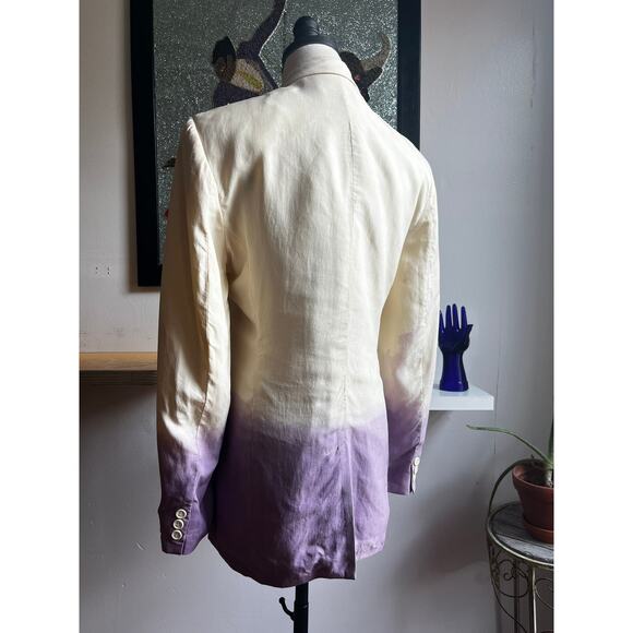 Vintage 90s Guess Reworked Silk Blazer | Hand-Dyed Ombre Cream to Lilac | M - Picture 6 of 9